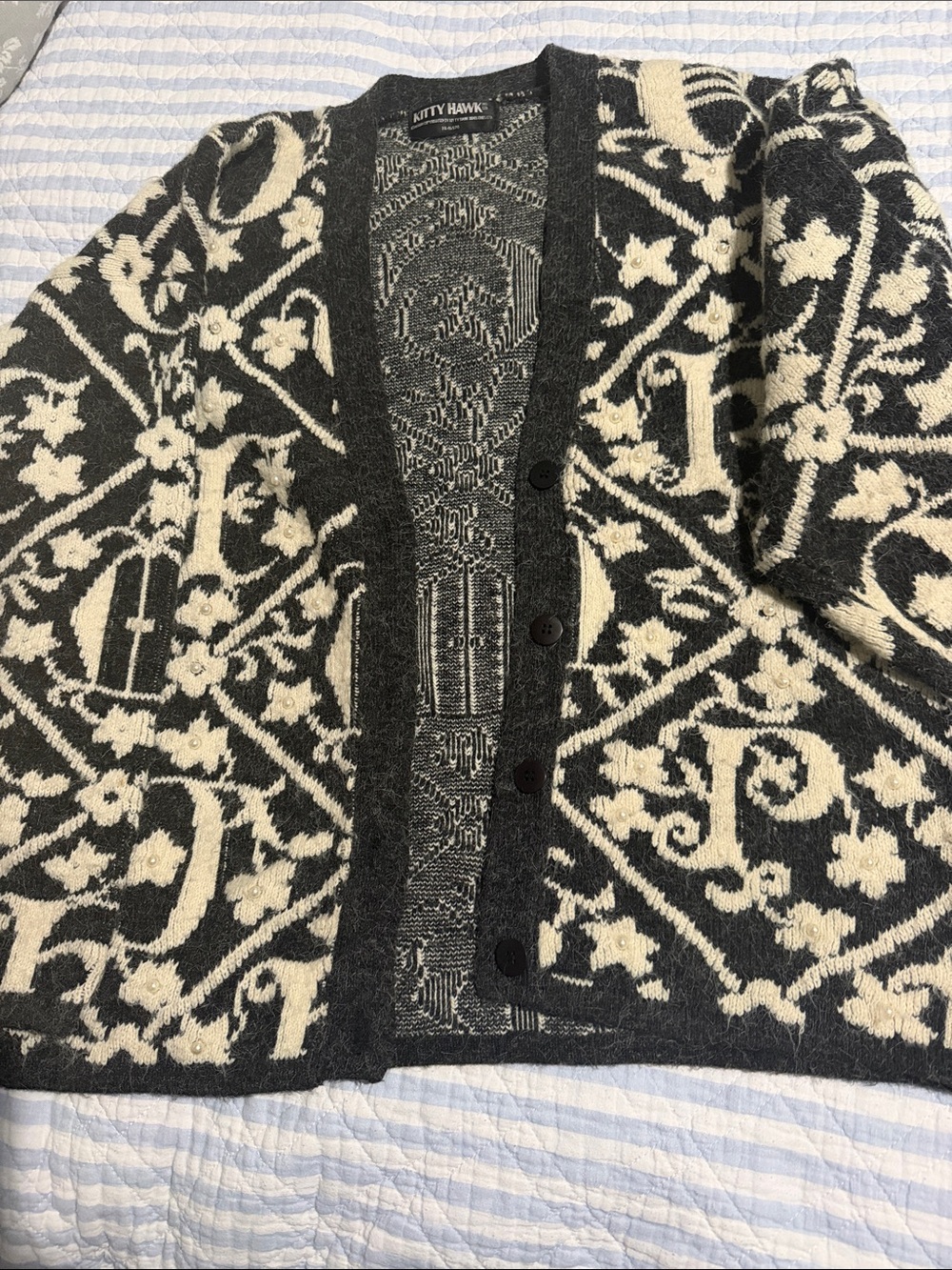 Kitty Hawk Women's Black & Cream Patterned Cardigan